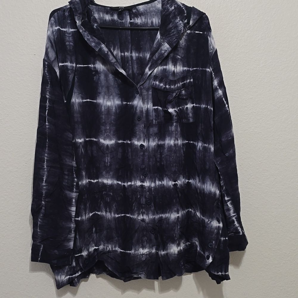 Fate Women’s Marble Tie Dye Boxy Long Sleeve‎ Top Blue White Size Small